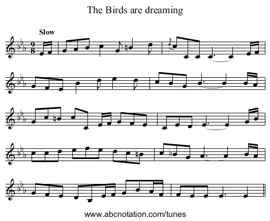 Birds are dreaming, The - staff notation