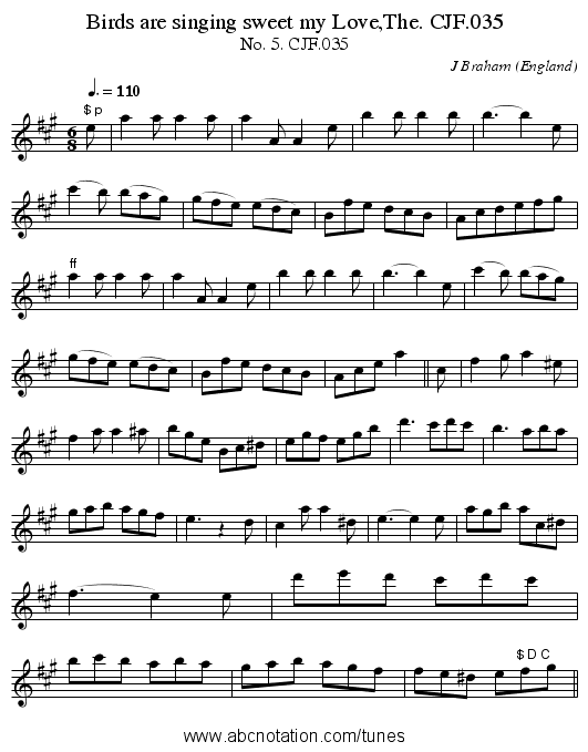 Birds are singing sweet my Love,The. CJF.035 - staff notation