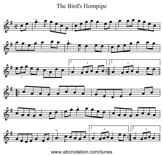 Bird's Hornpipe, The - staff notation