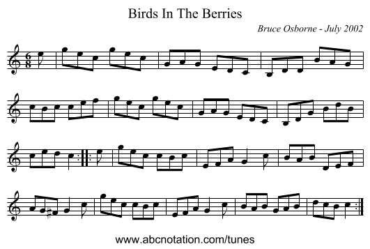 Birds In The Berries - staff notation