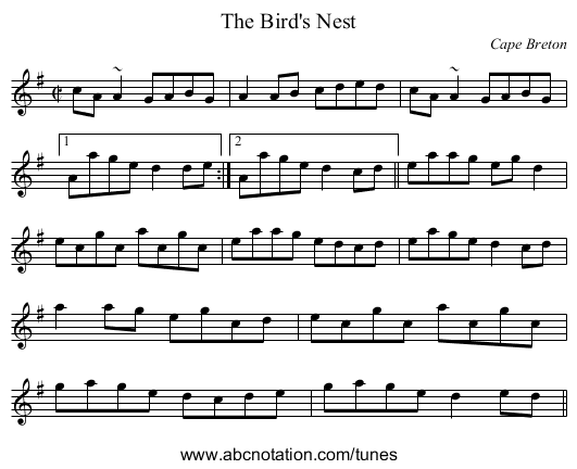 Bird's Nest, The - staff notation