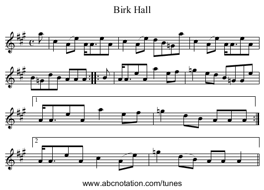 Birk Hall - staff notation