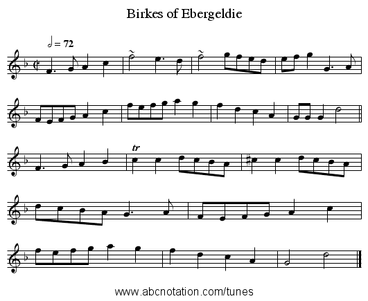 Birkes of Ebergeldie - staff notation