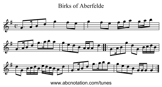 Birks of Aberfelde - staff notation