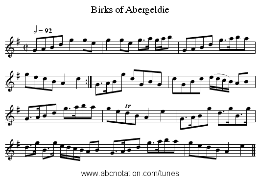 Birks of Abergeldie - staff notation
