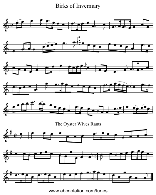 Birks of Invermary - staff notation