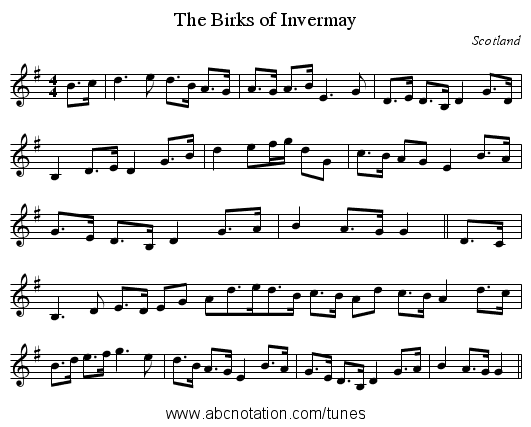 Birks of Invermay, The - staff notation