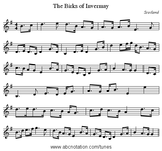 Birks of Invermay, The - staff notation