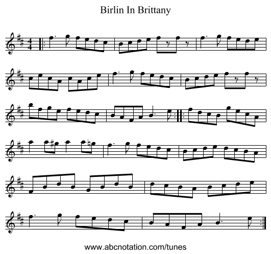 Birlin In Brittany - staff notation