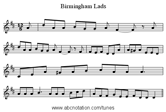 Birmingham Lads - staff notation