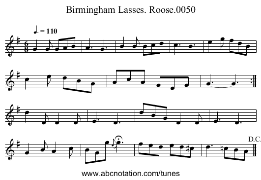Birmingham Lasses. Roose.0050 - staff notation