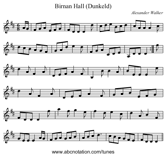 Birnan Hall (Dunkeld) - staff notation