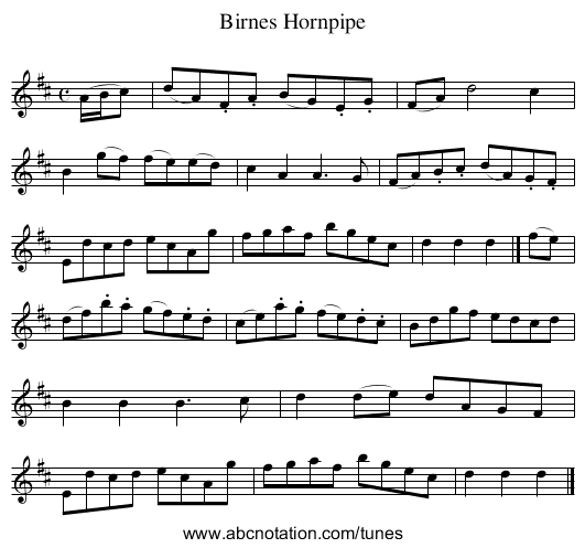 Birnes Hornpipe - staff notation