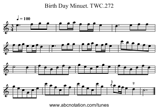 Birth Day Minuet. TWC.272 - staff notation