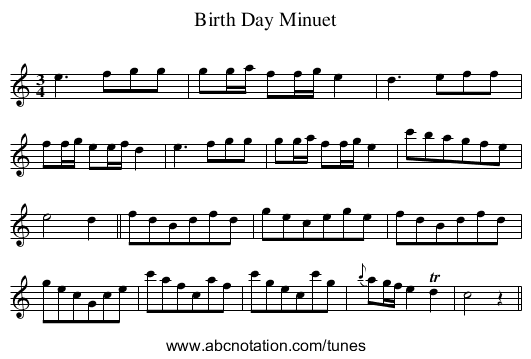 Birth Day Minuet - staff notation