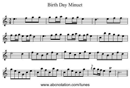 Birth Day Minuet - staff notation