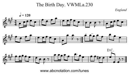 Birth Day. VWMLa.230, The - staff notation