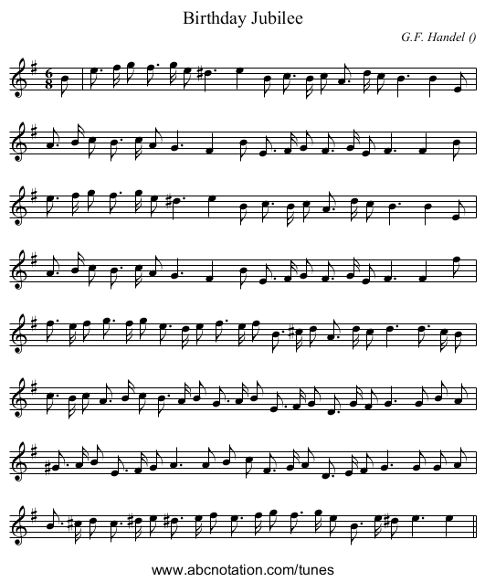 Birthday Jubilee - staff notation