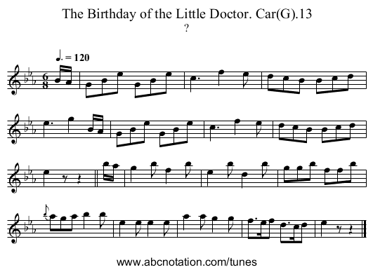 Birthday of the Little Doctor. Car(G).13, The - staff notation