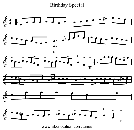 Birthday Special - staff notation