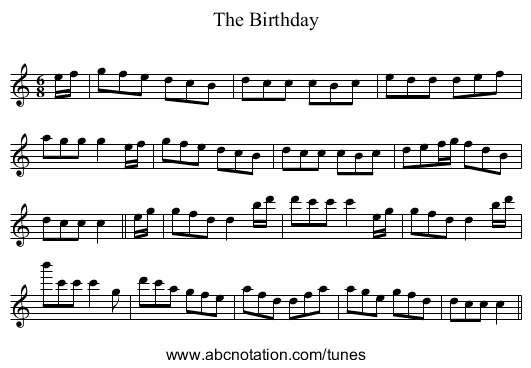 Birthday, The - staff notation