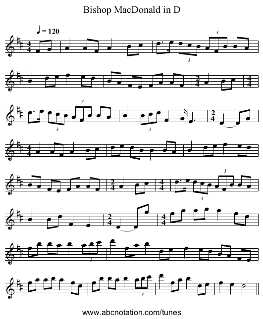 Bishop MacDonald in D - staff notation
