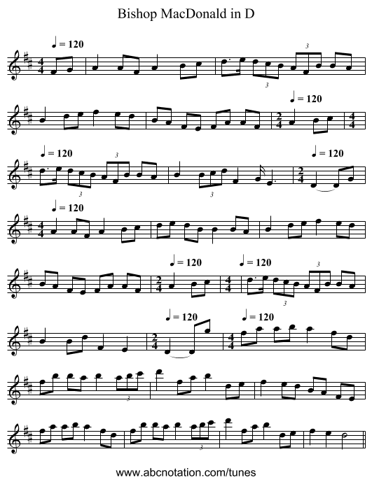 Bishop MacDonald in D - staff notation