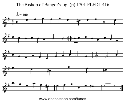 Bishop of Bangor's Jig. (p).1701.PLFD1.416, The - staff notation