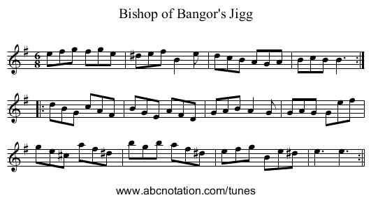 Bishop of Bangor's Jigg - staff notation
