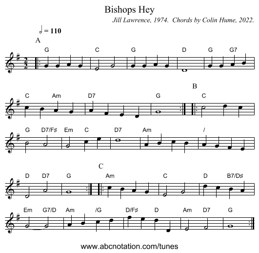 Bishops Hey - staff notation