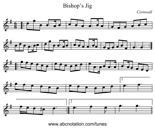 Bishop’s Jig - staff notation