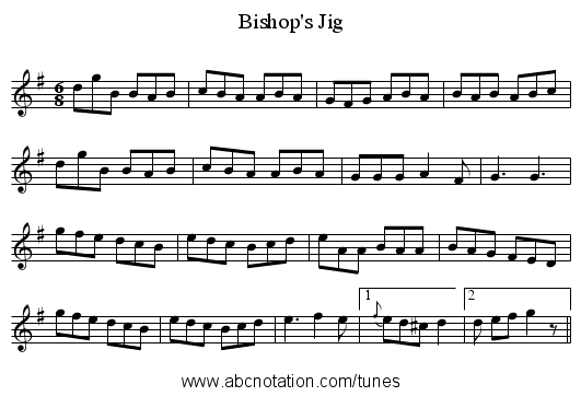 Bishop's Jig - staff notation