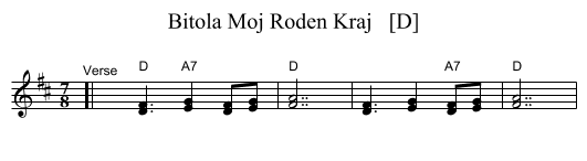 Bitola Moj Roden Kraj   [D] - staff notation