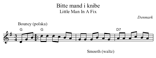 Bitte mand i knibe - staff notation