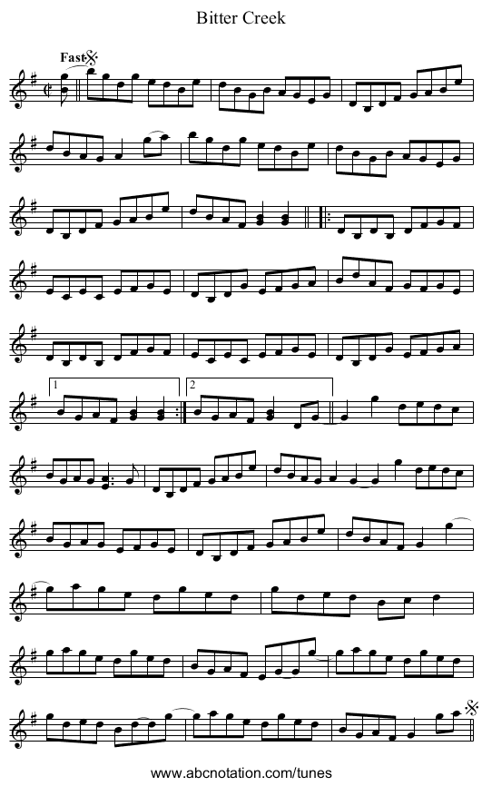Bitter Creek - staff notation