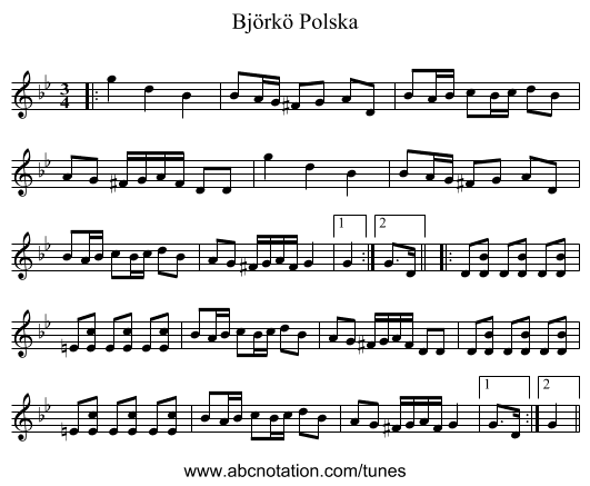 Björkö Polska - staff notation
