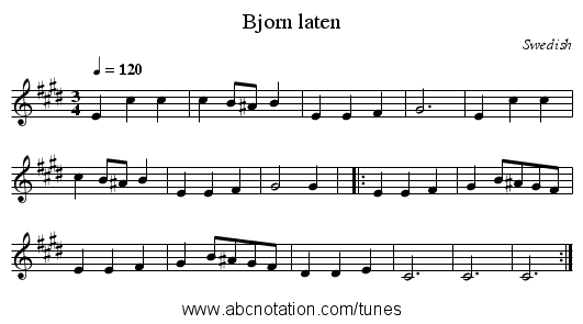 Bjorn laten - staff notation
