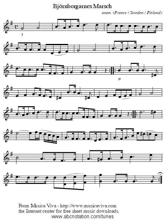 Bj&ouml;rnborgarnes Marsch - staff notation
