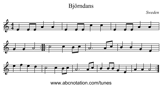Björndans - staff notation