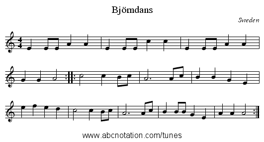Bj&ouml;rndans - staff notation
