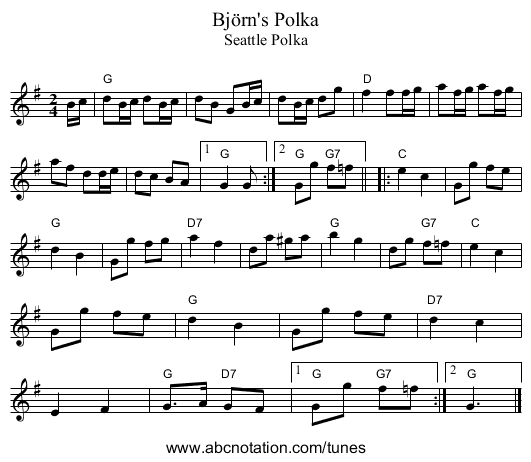 Björn's Polka - staff notation