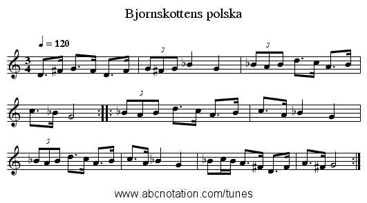 Bjornskottens polska - staff notation