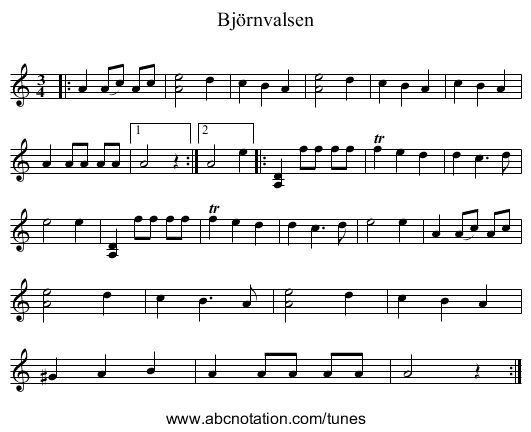 Björnvalsen - staff notation