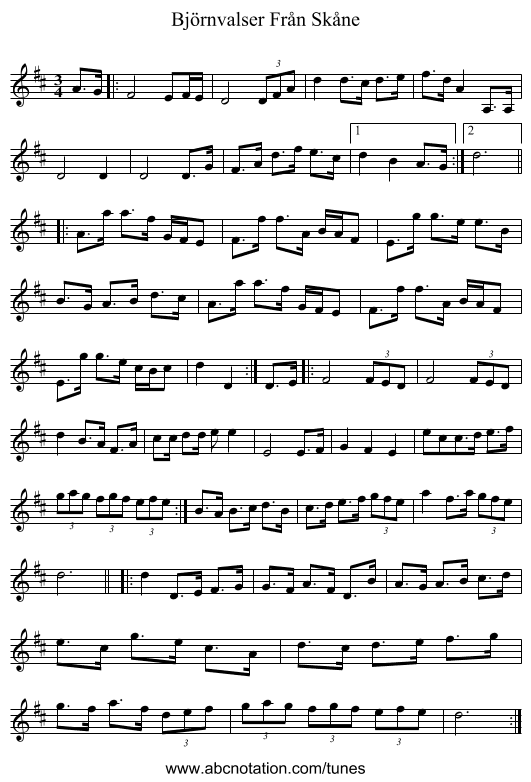 Björnvalser Från Skåne - staff notation