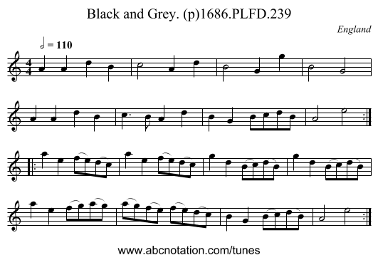 Black and Grey. (p)1686.PLFD.239 - staff notation