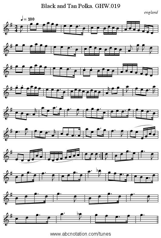 Black and Tan Polka. GHW.019 - staff notation