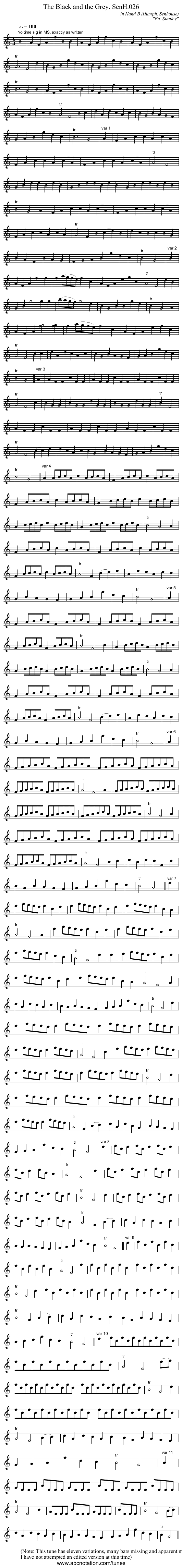 Black and the Grey. SenH.026, The - staff notation