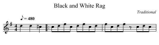 Black and White Rag - staff notation