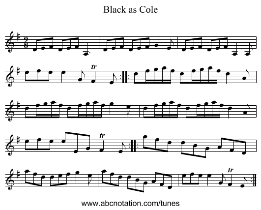 Black as Cole - staff notation
