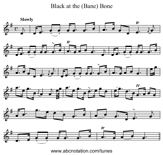 Black at the (Bane) Bone - staff notation